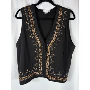 Black Embellished Vintage Vest Tee-N-Tee Sleeveless‎ Top Beaded Sequin